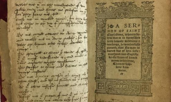 Katherine Parr’s handwriting and signature in a copy of A Sermon of Saint Chrysostom
