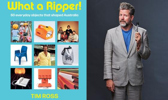 Cover of the What a Ripper book and a photo of Tim Ross