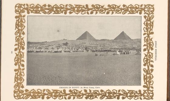 Troops stationed at the base of the Egyptian pyramids. 