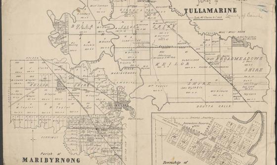 1892 map of the Parish of Tullamarine and Parish of Maribrynong