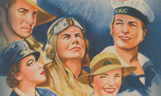Portion of a poster depicting men and women from Australia's Defence Forces.