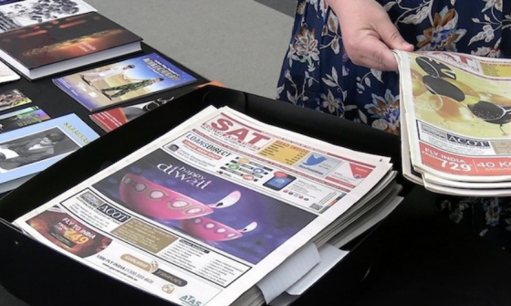 Material collected during the Library's Indian Diaspora in Australia collecting project, including books, magazines and ephemera, spread on a table