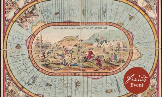 A children's board game from 1855 featuring images of people in the gold fields