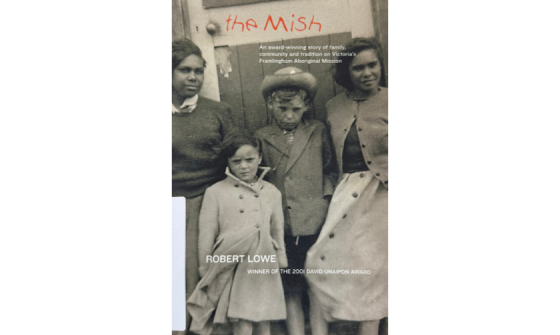 Cover of book 'The mish' which features a sepia-toned photo of First Nations children on a mission