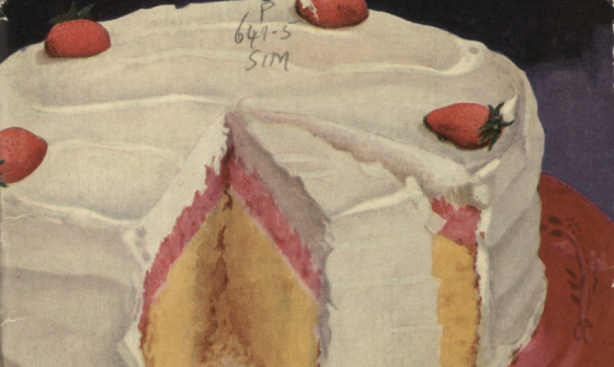 Cover of ‘The Guide to Successful Baking’, featuring a cut up sponge cake decorated with white icing and strawberries.