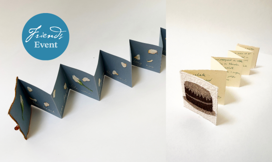 Two handmade concertina style books laid out side by side