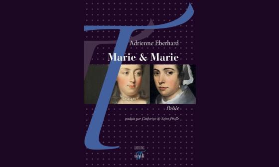 A book cover with illustrations of two women in Victorian era dress with blue and purple accents with a dotted background