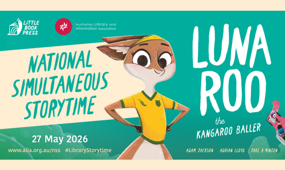 Event banner for National Simultaneous Storytime, with the character Luna Roo featured in the centre