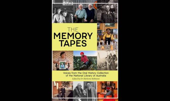 Book cover featuring black text on a yellow background, surrounded by a collage of portraits of various people