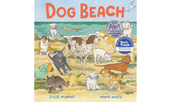 Cover of the book 'Dog Beach' showing dogs running around on a beach