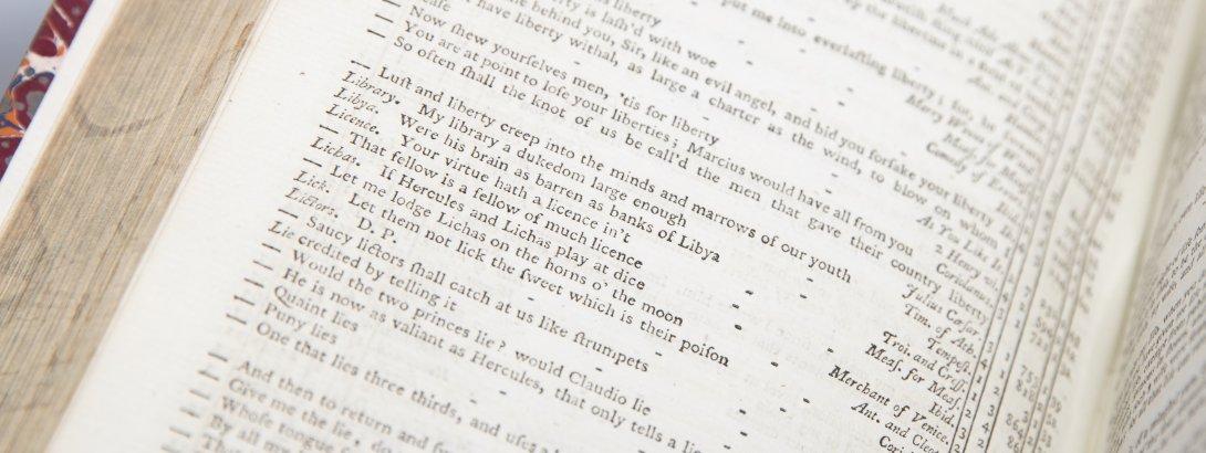 Close up of index in old book