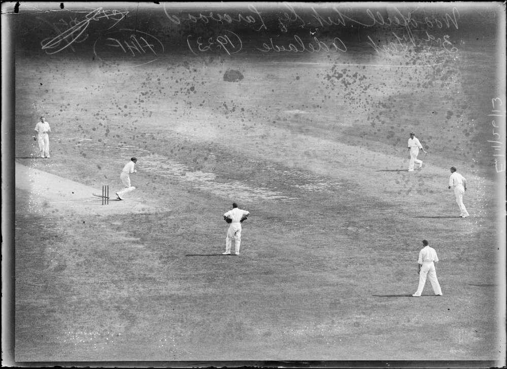 Harold Larwood bowling to Bill Woodfull in 1933 bodyline series