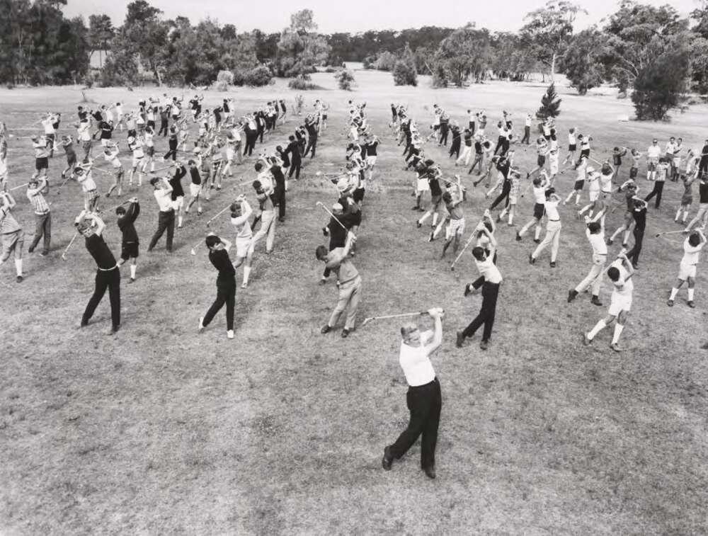 Jim Fitzpatrick - Australian Information Service, One hundred and eighty boys at a junior golf coaching camp near Sydney, 1978