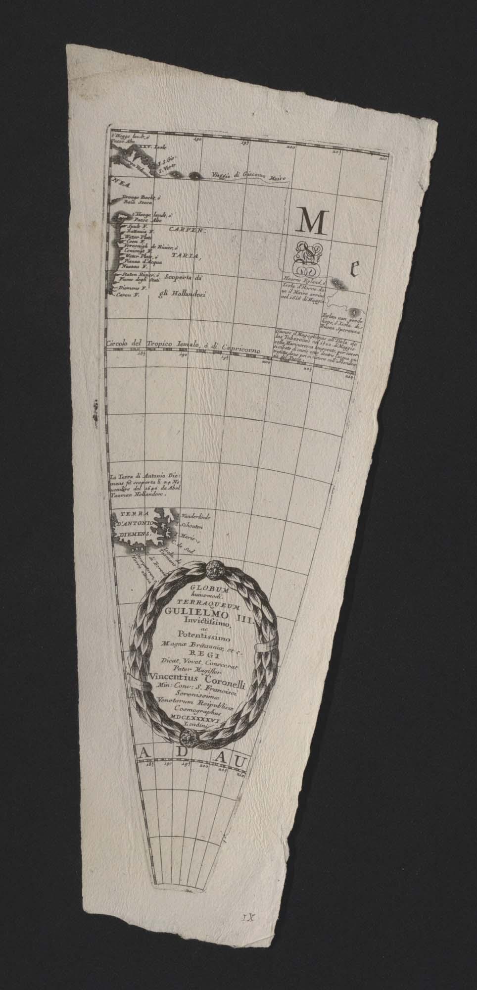 A piece of material with part of a map printed on it.