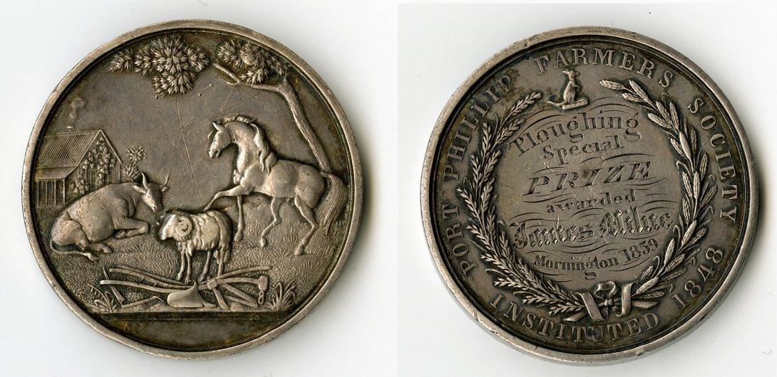 Port Phillip Farmers Society Medallion awarded for Ploughing, 1859