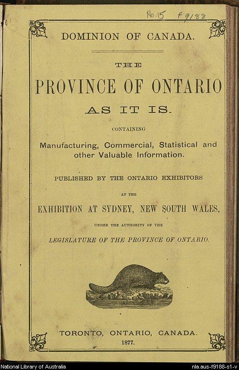 cover of the 'Province of Ontario' 1877