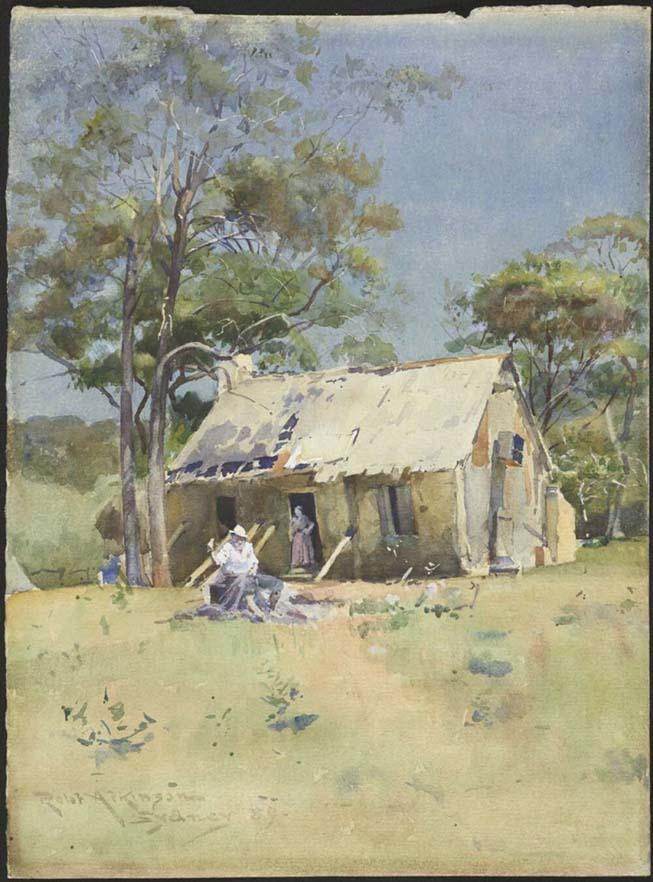painting of small house in the Australian bush
