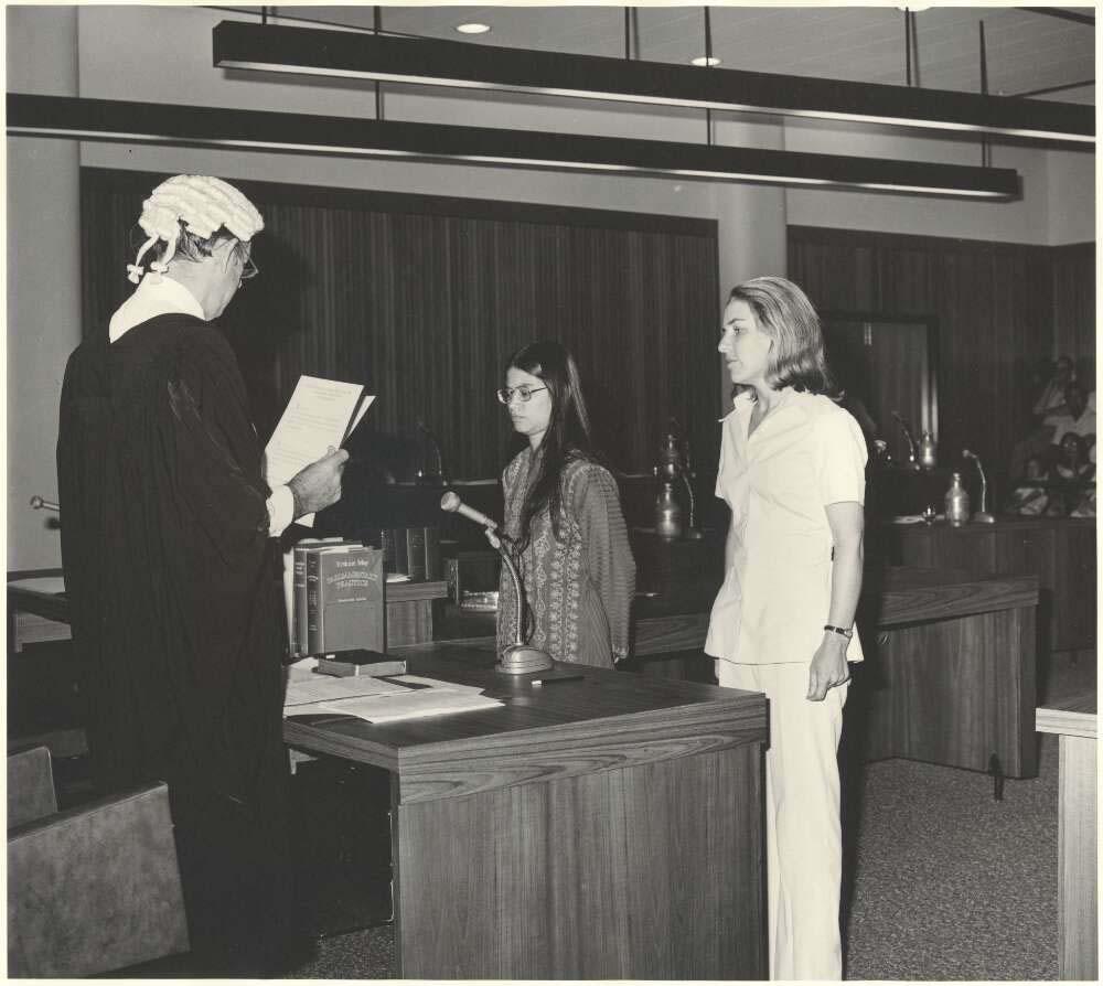 black and white photo of swearing in of first Legislative Assembly in Darwin in 1974