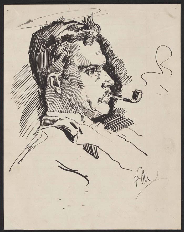 sketch of a man smoking a pipe
