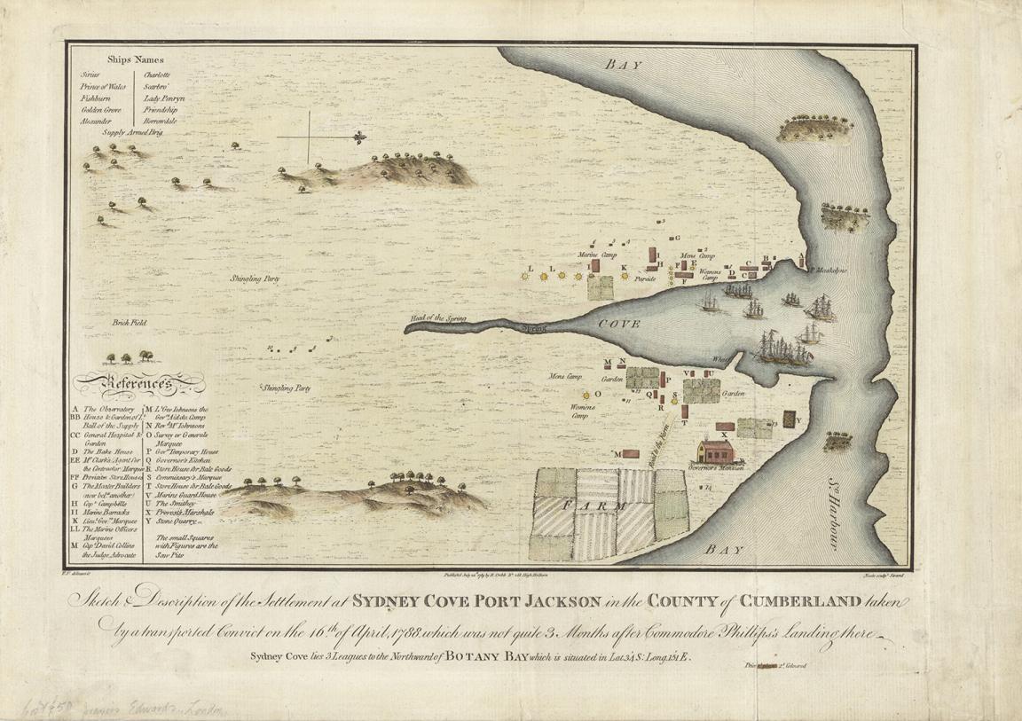 sketch and depiction of the settlement at Sydney Cove Port Jackson. 