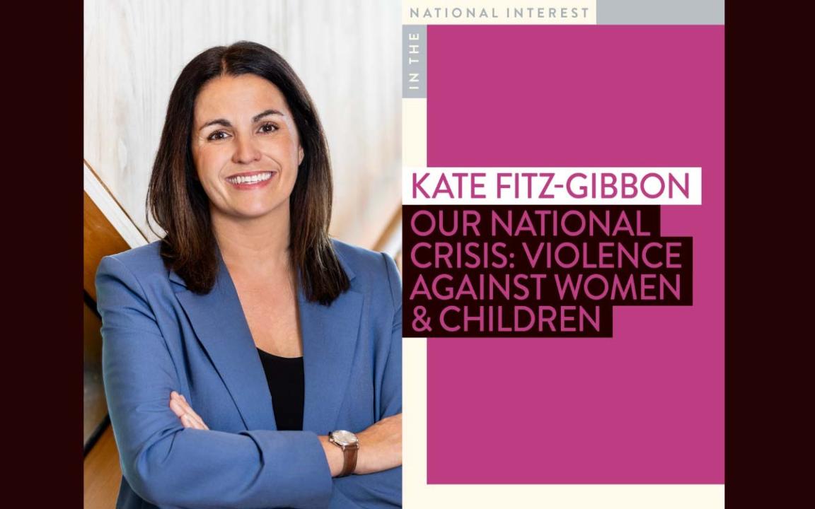 Photo of author Kate Fitz-Gibbon and her book on domestic violence.