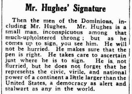 newspaper clipping titled Mr. Hughes' signature