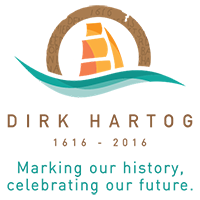 Logo saying Dirk Hartog, 1616-2016, Marking our history, celebrating our future
