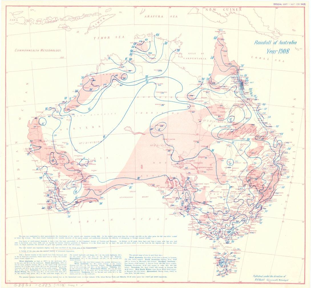 map showing the weather and climate rainfall of Australia