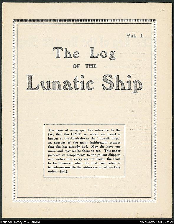 cover of a journal titled 'The Log of the Lunatic Ship'