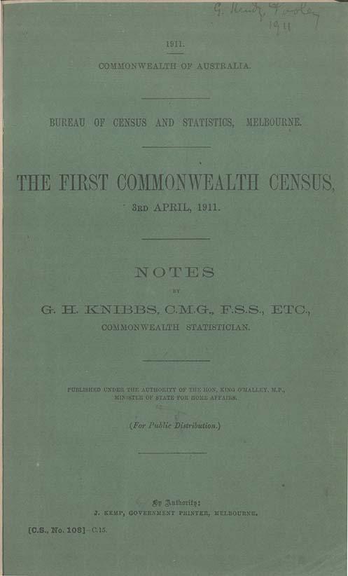 Cover of the first Commonwealth census, 1911