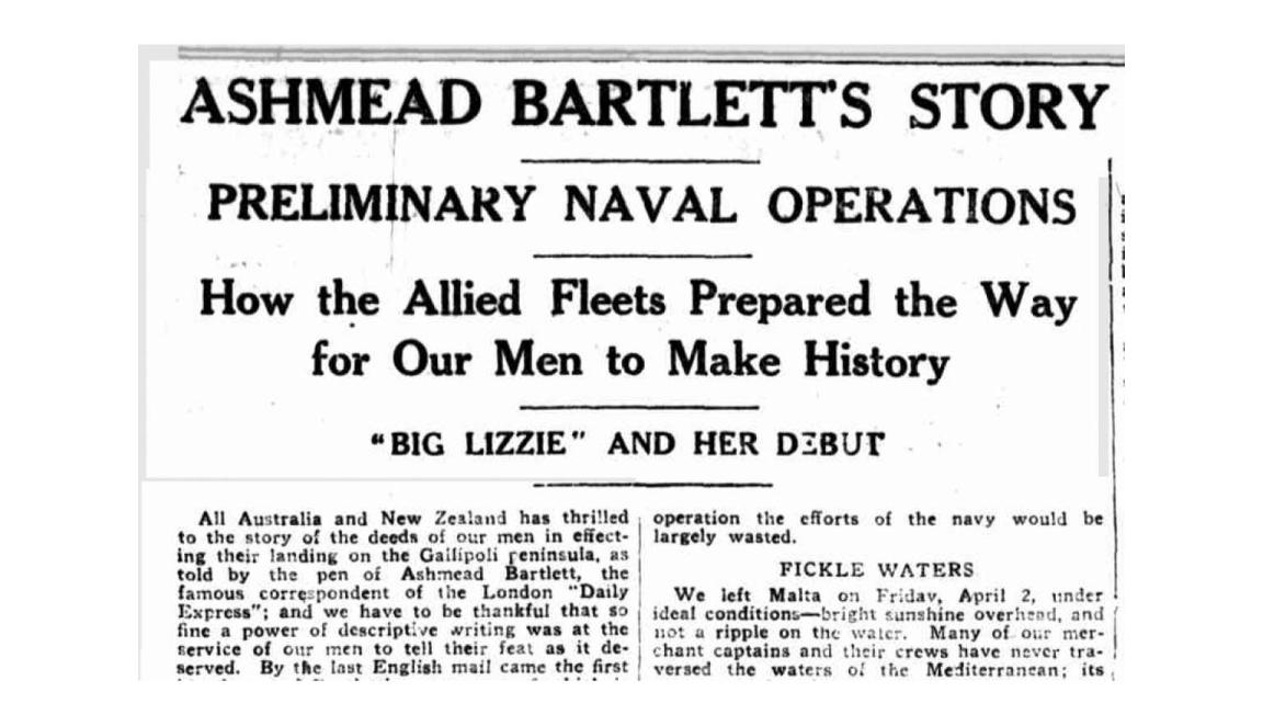 A newspaper clipping titled 'Ashmead Bartlett's Story'.