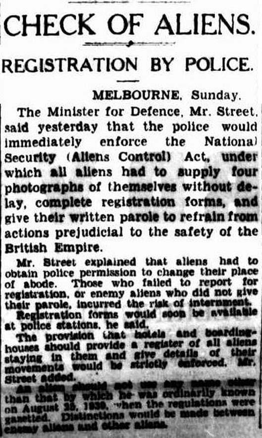 A newspaper clipping with the headline 'Check of Aliens'