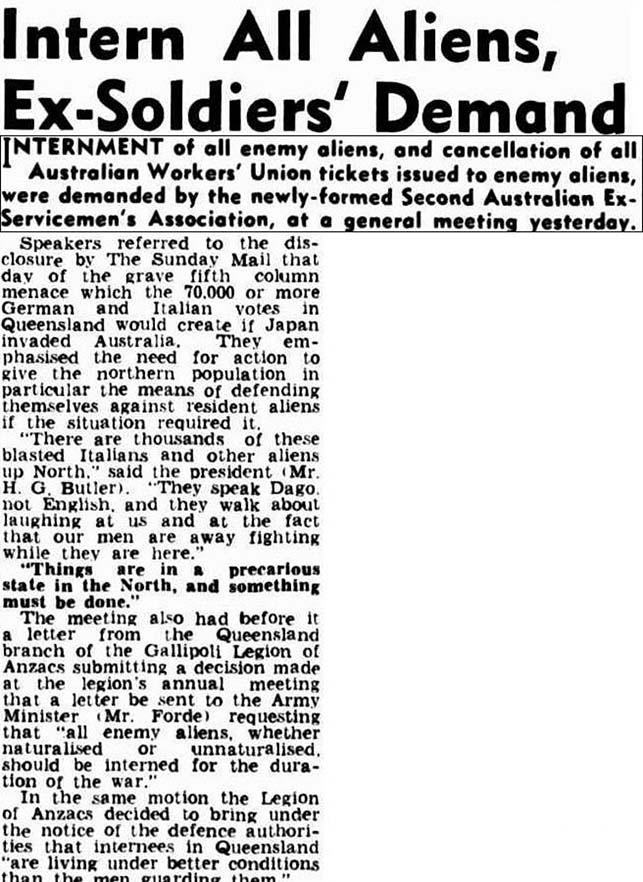 Newspaper Article titled : Intern All Aliens, Ex-soldiers Demand