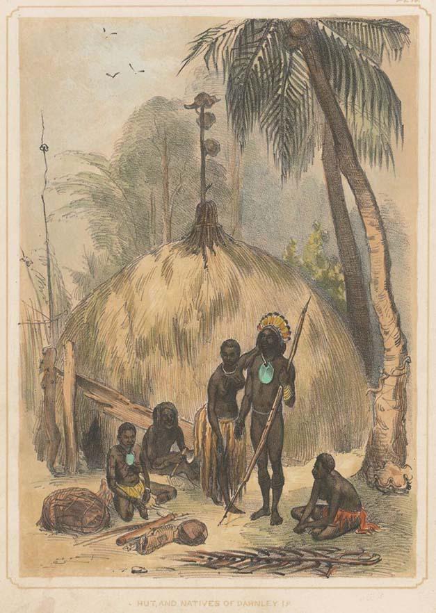 painting of islanders and huts