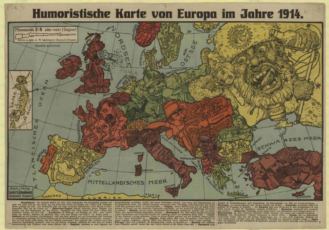 A German caricature map of Europe on the brink of World War 1