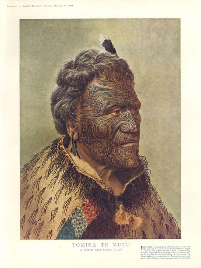 Painted portrait picture of Tomika te muti, a noted east coast chief