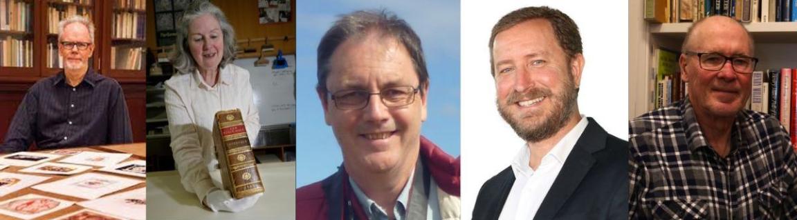 Headshot photographs of 4 men and one woman.