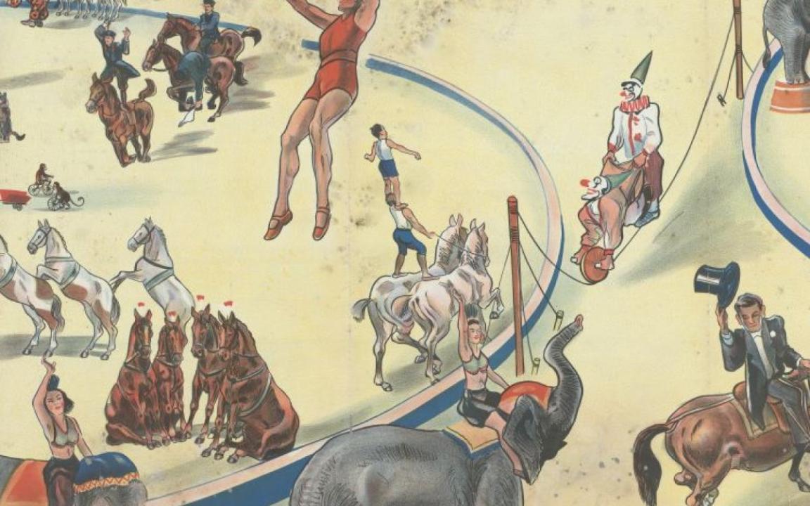 colour poster showing circus performers