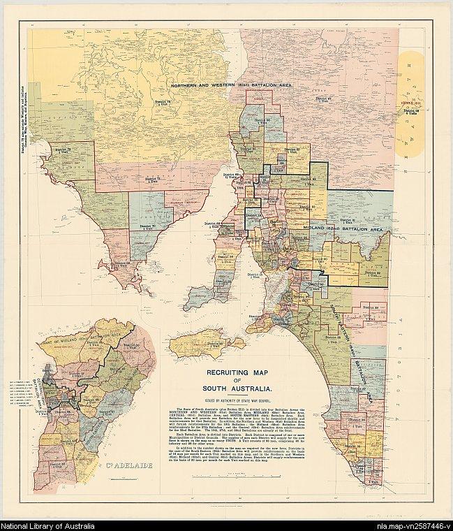 map showing recruiting areas for the first World War