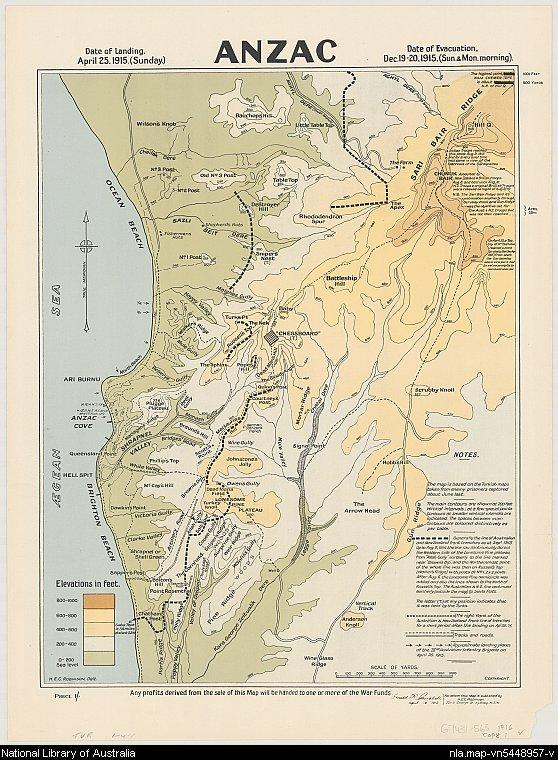 Map of ANZAC landing and evacuation