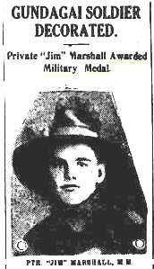 newspaper clipping about a Gundagai soldier decorated in World War 1