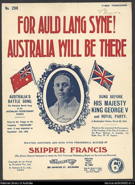 cover of music score 'For Auld Land Syne! Australia will be there'