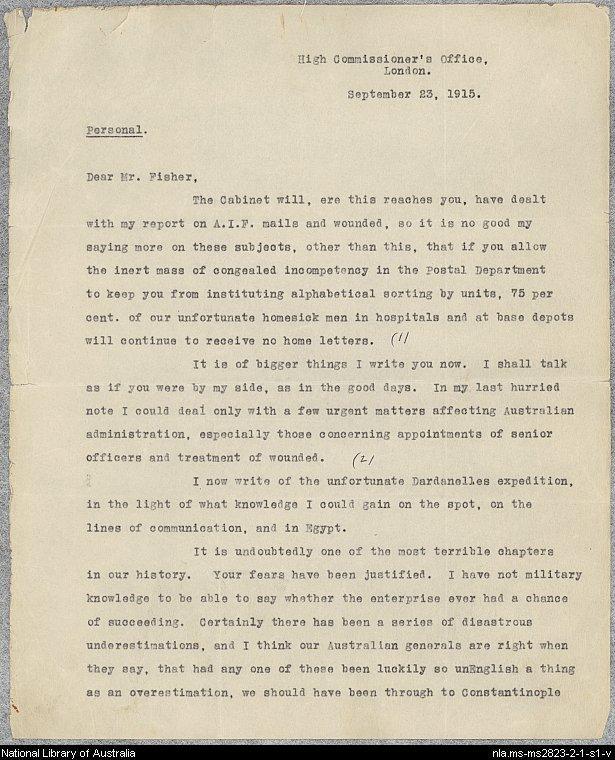 typed letter on yellowing paper