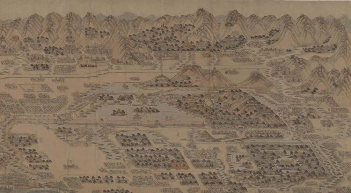 Hand inked landscape of the Five Palace Gardens