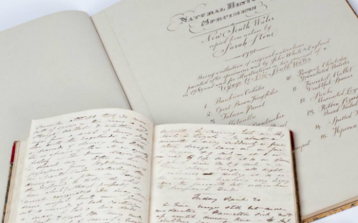 two old books open and displaying handwritten text