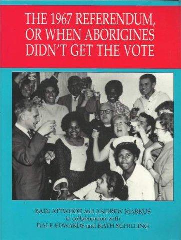 A book cover showing a group of people, including Aboriginal and non-Indigenous Australians, celebrate with raised glasses in a black-and-white photo, overlaid on a book cover with a red background and text at the top.