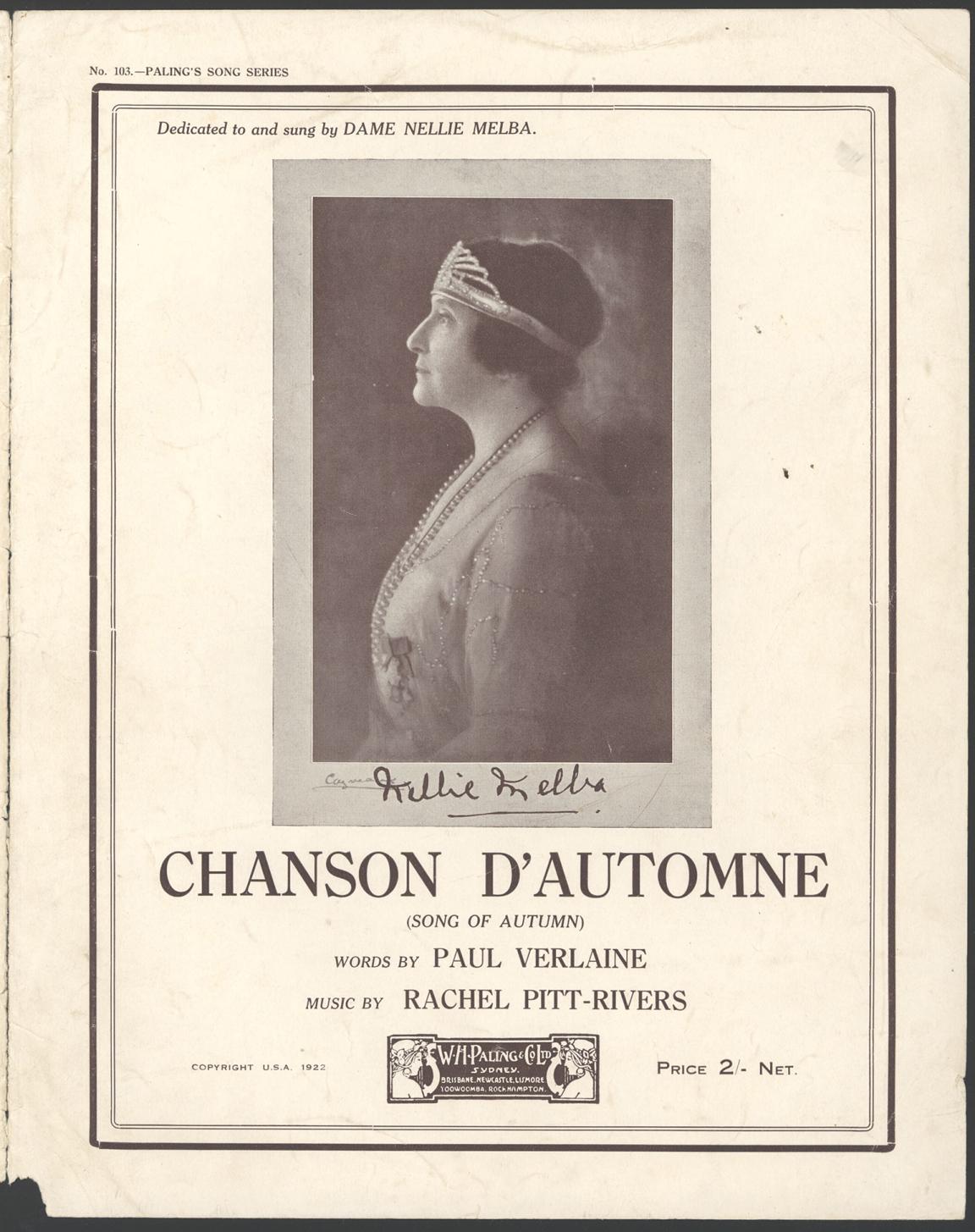 Cover of the program with Dame Nellie Melba's portrait wearing a tiara 