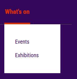 screenshot of previous NLA website: What's on, Events, Exhibitions
