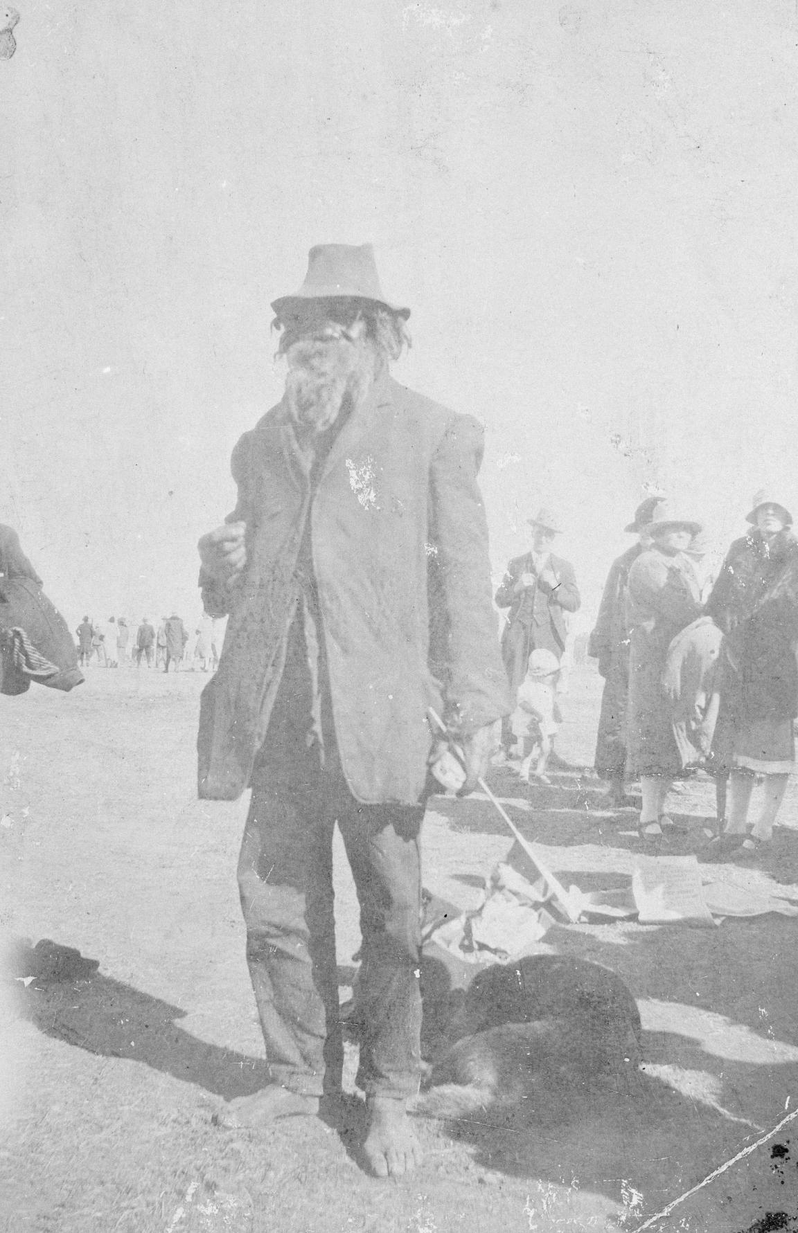 King Billy, a Wiradjuri Elder, in a suit, hat and no shoes