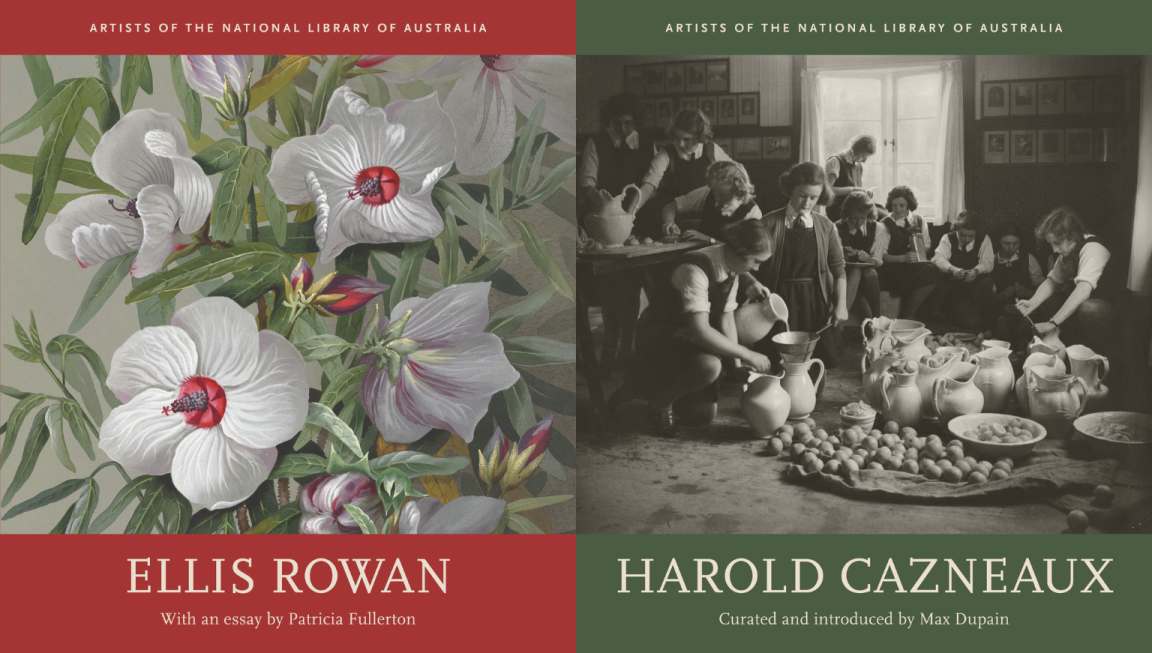 Book covers side by side for the Artists of the National Library of Australia books about Ellis Rowan and Harold Cazneaux